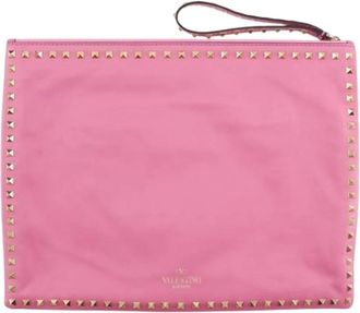 Valentino Pre-owned Clutches, female, Pink, Size: ONE SIZE Pre-owned Rockstud Leather Clutch Bag