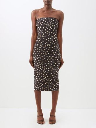 Norma Kamali Spot-print Velvet Midi Dress - Womens - Black & White