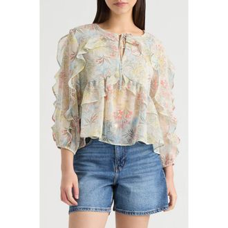 NVLT Floral Ruffle Chiffon Babydoll Top in Marshmallow Springy Floral at Nordstrom Rack, Size X-Large