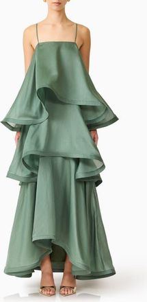Elliatt Noemi Tiered Voile Maxi Dress in Sage Green at Nordstrom, Size Large