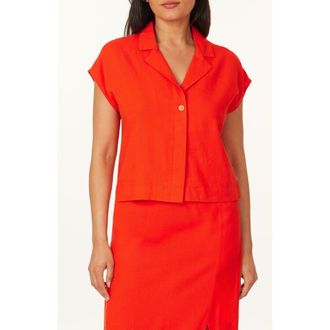 Scotch & Soda Short Sleeve Linen Blend Button-Up Top in Orange.com at Nordstrom Rack, Size X-Small