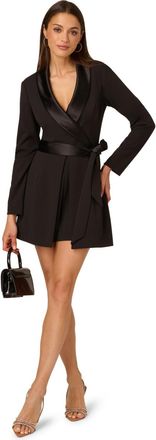 Adrianna Papell Womens Crepe Romper With Lapel - Black - Size 16 UK