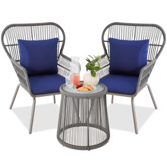 Best Choice Products 3-Piece Patio Conversation Bistro Set, Outdoor Wicker w/ 2 Chairs, Cushions, Side Table