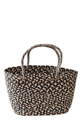 Indego Africa Braided Raffia Tote Black and Natural at Nordstrom