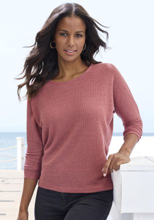 Vivance Langarmshirt VIVANCE aus weichem Strukturstrick, Damen, Gr. 32/34, rot (marsala), Strick, Obermaterial: 70% Polyester (REPREVE), 30% Viskose, unifarbe