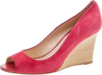 Tod's Tods Crimson Red Suede Peep Toe Wedge Pumps