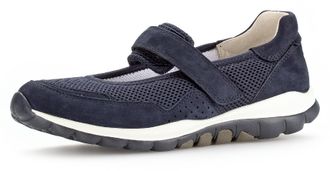 Gabor Riemchenballerina GABOR ROLLINGSOFT, Damen, Gr. 38,5, blau (dunkelblau), Nubukleder, Textil, Schuhe Riemchenballerina, Klettschuh, Freizeitschuh, Komf