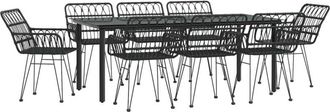 vidaXL 9 Piece Garden Dining Set Black Poly Rattan Vidaxl
