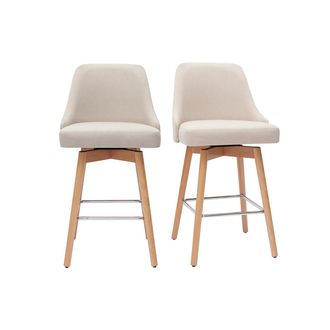 Miliboo Set De 2 Taburetes De Cocina N&oacute;rdicos De Tela Beige Y Madera Maciza 65 Cm Hasta