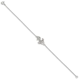 Diamond2Deal Sterling Silver Rhodium-plated Polished CZ Anchor 7 Inch Bracelet 7