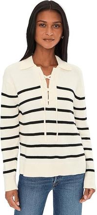 Michael Stars Adrienne Collared Pullover Womens Sweater Ivory/Black : LG (US 8-10), Cotton/Nylon