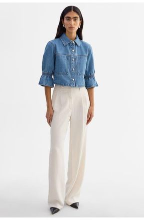 LaMarque Carolina D | Denim Ruffle Sleeve Jacket in Mibw at Nordstrom, Size Medium