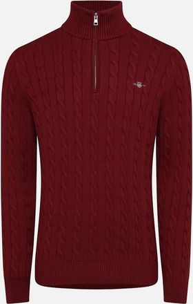 GANT Mens Cotton Cable Half Zip Fleece - Red - Size: 36