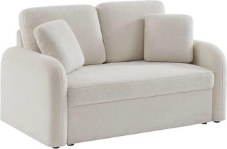 Sweeek Sofá con borreguito, líneas redondeadas de 2 plazas, crema