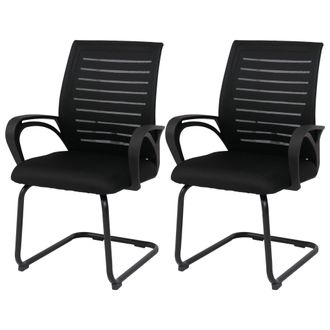 Hhg [nunca Usado] Juego De 2 Sillas De Conferencia Hhg-584, Sillas De Visitante De Dise&ntilde;o Cantilever, Tejido (250 G/m&sup2;) Mvg, Negro, Estructura Negra