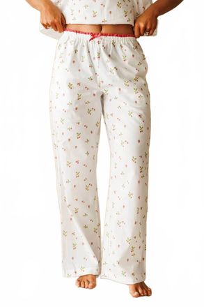 Le Lis Blanc Deux Strawberry Sweetie Lace Trim Pajama Pants In White