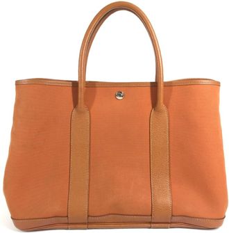Herm&egrave;s Orange Negonda Leather Canvas Handbag Shoulder Bag Tote Bag (Pre-Owned)