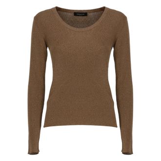 Fabiana Filippi Rondgebreide Viscose Trui - Dames - Ronde hals truien - Bruin - S - Truien & Vesten