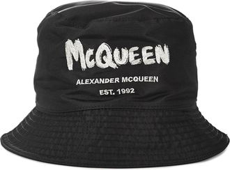 Alexander McQueen Graffiti Emmerhoed - Heren - Hoeden - Zwart - M - Polyester - Accessoires
