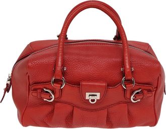 Ferragamo Gancini Buckle Shoulder Bag Leather Red Leather Handbag (Pre-Owned)