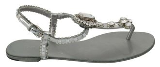 Dolce & Gabbana Womens Silver Crystal Sandals Flip Flops Shoes Leather - Size EU 37