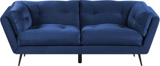 Beliani Sof&aacute; 3 Plazas Tapizado En Terciopelo Azul 210 X 90 Cm Patas De Metal Cojines Adicionales Retro Lenvik