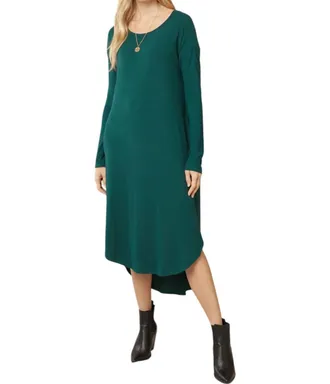 Entro Ribbed Pocket Midi Dress In Hunter Green
