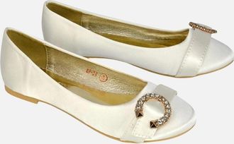 XY London Womens XY London Womens/Ladies Ferne Broach Front Diamante Bridal Ballerina Flats - Cream - Size: 4
