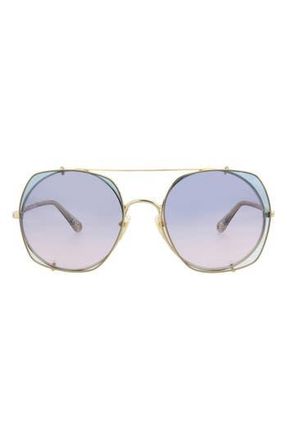 Chloé Novelty 56mm Aviator Sunglasses in Gold Grey Light Blue at Nordstrom Rack