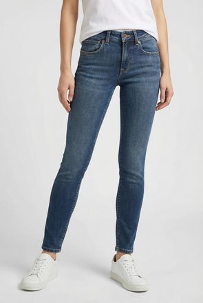 Pepe Jeans London Skinny-fit-Jeans PEPE JEANS SKINNY JEANS LW, Damen, Gr. 25, L&auml;nge 30, mid blau, Denim/Jeans, Obermaterial: 99% Baumwolle, 1% Elasthan, skinny fit lang