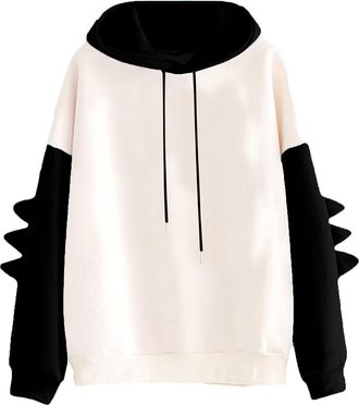 Generic Hoodies for Women UK Teens Girls Dinosaur Print Cartoon Sweatshirt Cute Animal Shape Hoodie Tops Kawaii Shark Novelty Jumper Patchwork Long Sleeve Pul