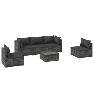 vidaXL Set De Muebles De Jard&iacute;n 6 Pzas Y Cojines Rat&aacute;n Sint&eacute;tico Gris Vidaxl