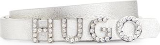 HUGO BOSS Lederg&uuml;rtel HUGO Zula-S-L Sz15, Damen, Gr. 75, silber (silber 041), Leder, unifarben, G&uuml;rtel Lederg&uuml;rtel, mit Ziersteinen besetzte Schliesse