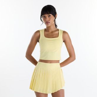 New Balance Mujer Tournament NYC Tank en Amarillo/Azul, Poly Knit, Talla XS