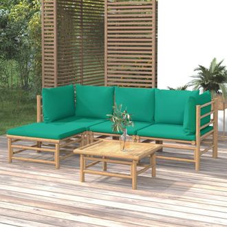 vidaXL Vidaxl - Set De Muebles De Jard&iacute;n 5 Piezas Bamb&uacute; Con Cojines Verde