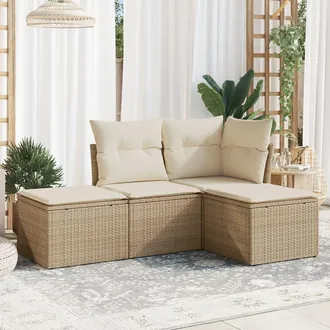 vidaXL Juego De Sof&aacute;s Jard&iacute;n Con Cojines 4 Pzas Rat&aacute;n Sint&eacute;tico Beige Vidaxl