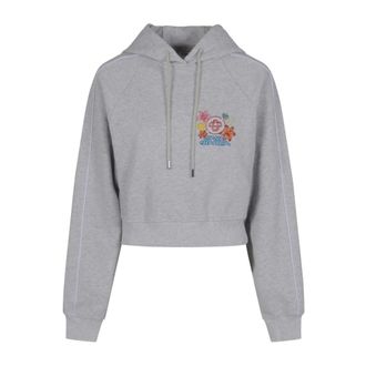 Casablanca Hoodies, female, Gray, Size: XS Embroidered Cropped Hoodie