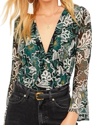 Band Of The Free Bonnie Long Sleeve Bodysuit In Emerald