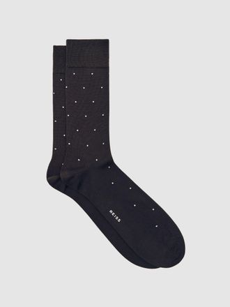 Reiss Chocolate Brown Mario Cotton-blend Polka-dot Socks, M & L