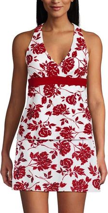 Lands End V-Neck Racerback Flutter Tankini in Red Graphic Floral/red at Nordstrom, Size 18