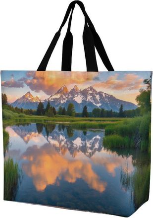 Generic Grand Teton National Park Tote Bag Reusable Grocery Shopping Bags Large Travel One Shoulder Handbag for Picnic Work