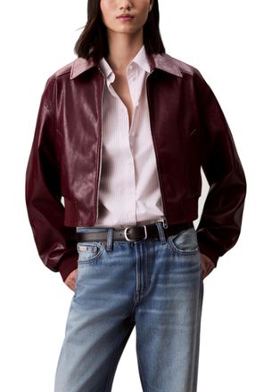 Calvin Klein Jeans Womens Faux Leather Zipup Jacket - Dark Red - Size X-Small