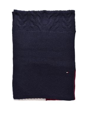 Tommy Hilfiger Cable Knit Scarf With Color-Block Design And Textured Patterns