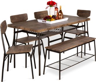 Best Choice Products 6-Piece 55in Modern Home Dining Set w/ Storage Racks, Rectangular Table, Bench, 4 Chairs