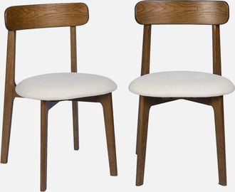 Sweeek Silla Vintage De Madera De Hevea Te&ntilde;ida En Nogal Y Tejido Texturizado, Set De 2
