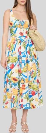 Blu Pepper Fruit Print Corset Midi Sundress in Cream Multi at Nordstrom Rack, Size Medium