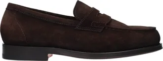 Santoni Brown Leather Slip-On Mens Loafers