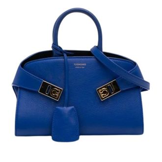 Ferragamo Tweedehands leren handtassen - Dames - Pre-owned - Blauw - Maat: ONE Size Leer