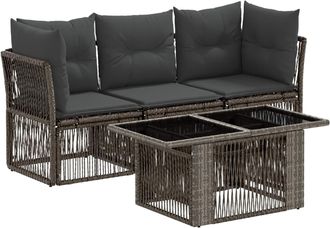 vidaXL Conjunto De Sof&aacute;s De Jard&iacute;n 4 Uds. Gris Rat&aacute;n Sint&eacute;tico Vidaxl