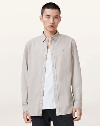 AllSaints Mens Cotton Hawthorne Ramskull Stretch Fit Shirt, Size: XXL
